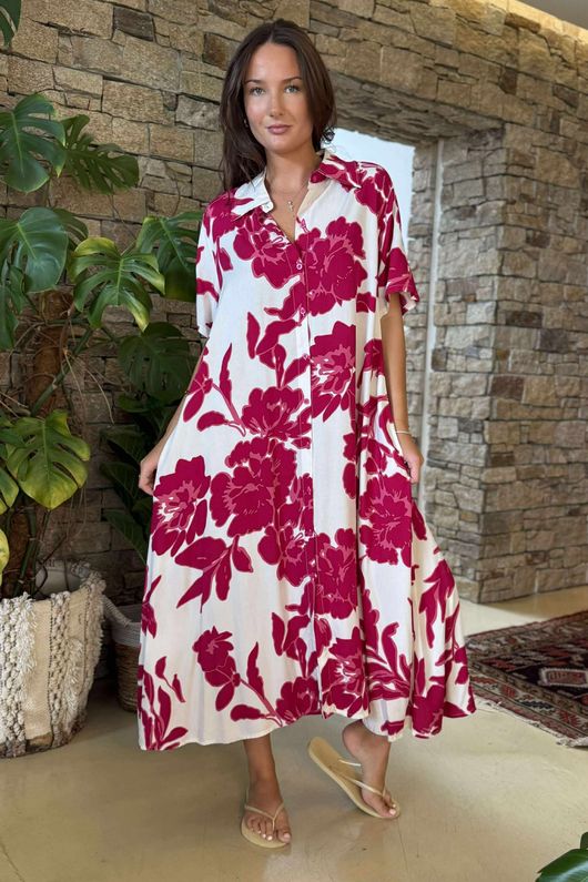 The Lilia Shirt Dress Raspberry /8 =